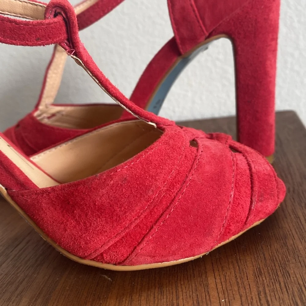 Luiza Barcelos Red Suede Blue Soled Strappy Heels, Brazil, Women’s 6 B